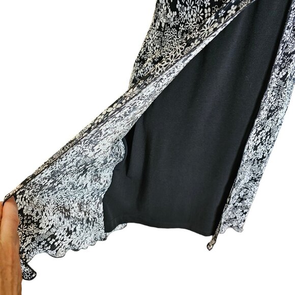 Vintage Y2K Womens Small Black Retro Floral Pleated Dress Knee Length Layered - Picture 5 of 14